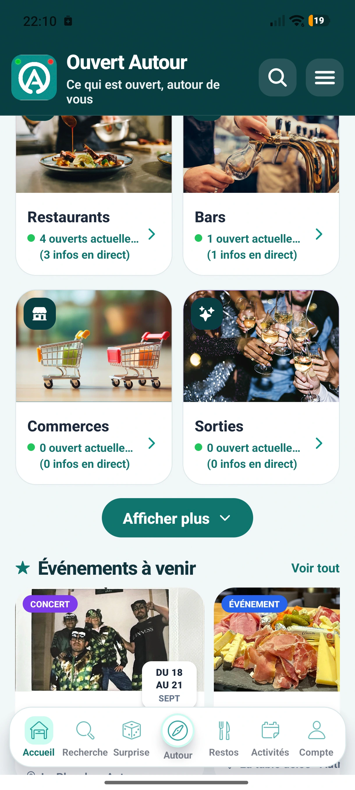 Écran d’accueil de Ouvert Autour