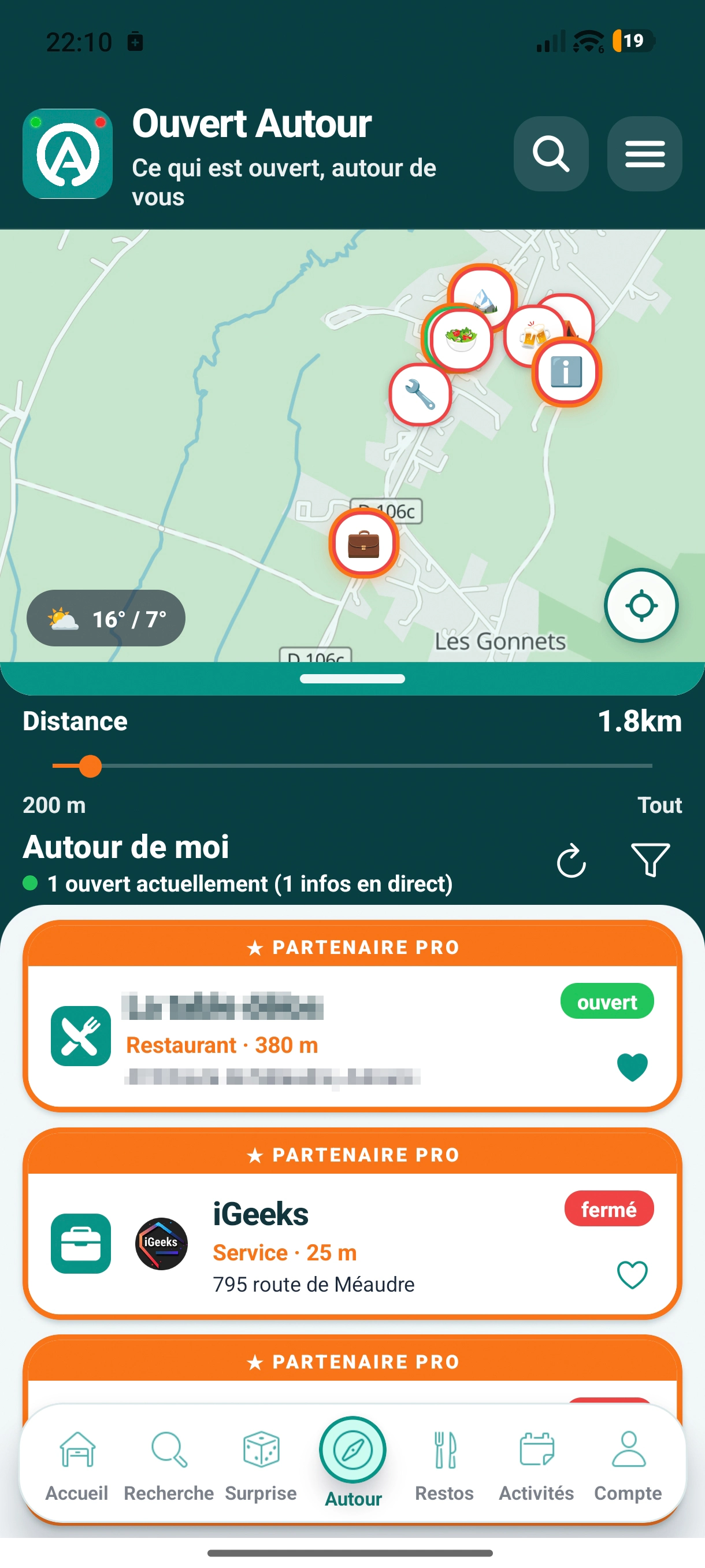 Écran Autour de moi de Ouvert Autour